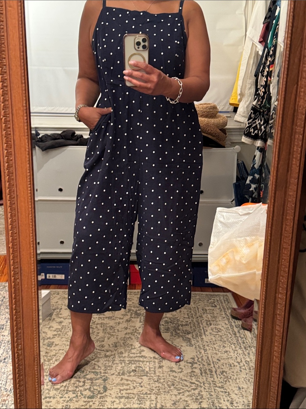 Polka Dot Navy Wide-Leg Jumpsuit